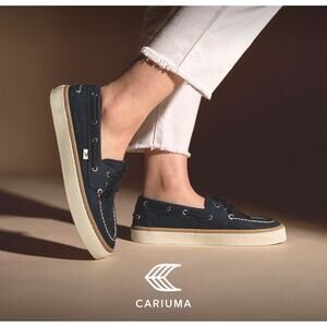 New Cariuma Women’s Mare Suede Navy Blue Boat Shoes 6.5 Nubuck Slip Ons